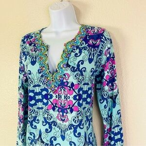 Joyous & Free 3/4 Sleeve Jeweled Sweetheart Collar Tunic Top Size L